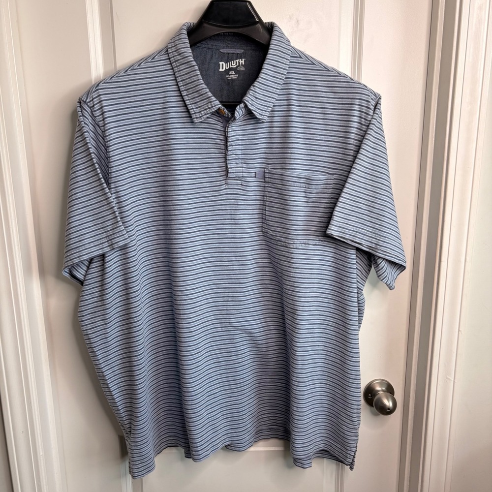 Duluth Trading Mens‎ 3XL Relaxed Fit Blue Striped Cotton Short Sleeve Golf Polo